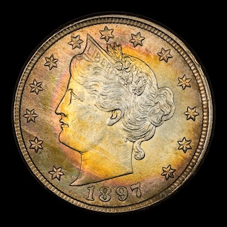 1897 Liberty nickel RPD FS-301 repunched date close-up showing doubled 1-8-7 digits below primary date
